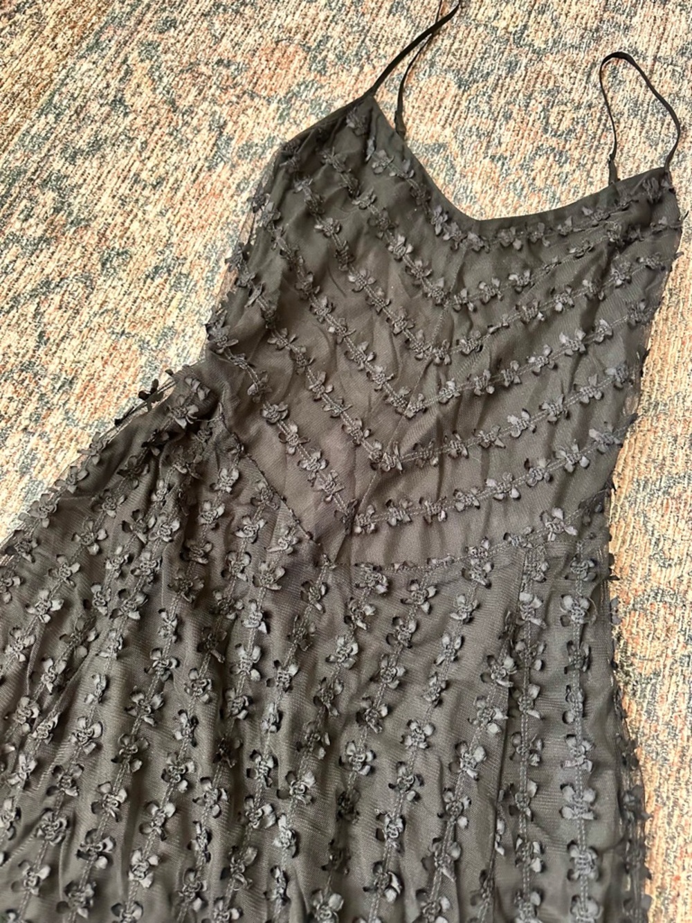 Vintage 90-Y2K Betsey Johnson Black Textured Spaghetti Strap Midi Dress cocktail - Picture 2 of 7